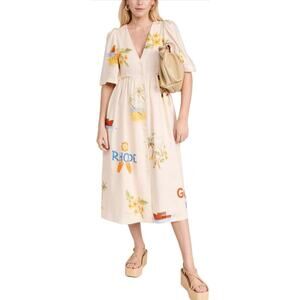 Summer fashion dress puff sleeve button down coastal Italy lined size XS